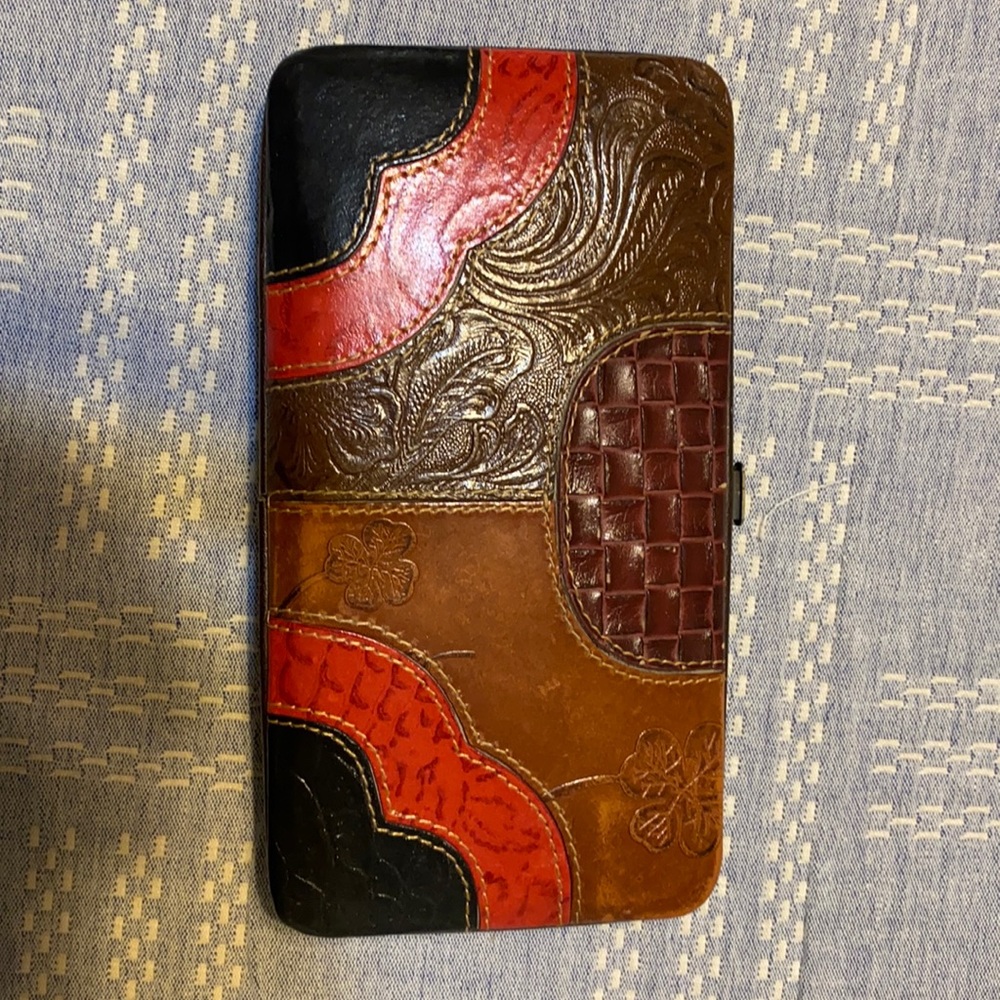 7-1/4” x 4 “ patchwork faux leather wallet